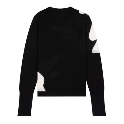 Wool-Silk 'Big Flower' Sweater (Black)