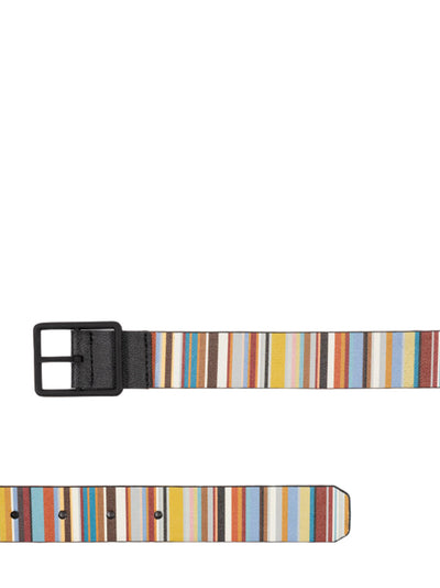 Men 'Signature Stripe' Reversible Leather Belt (Black)