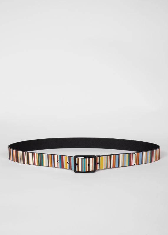 Men 'Signature Stripe' Reversible Leather Belt (Black)