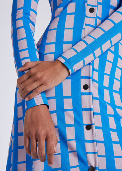 Women 'Hand Drawn Check' Midi Dress (Blue)