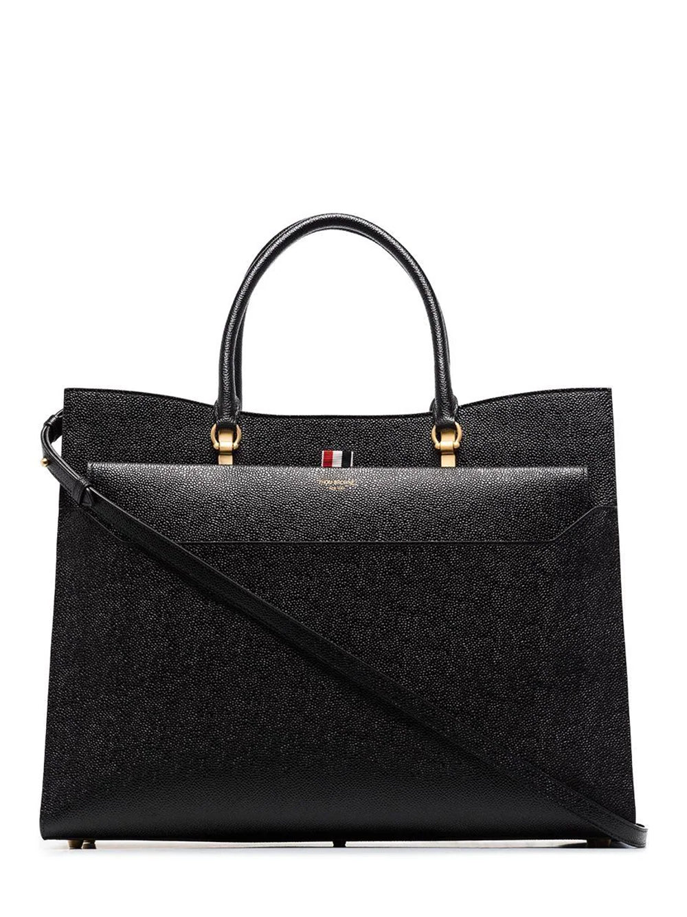 Pebble Grain Large Duet Tote (Black)