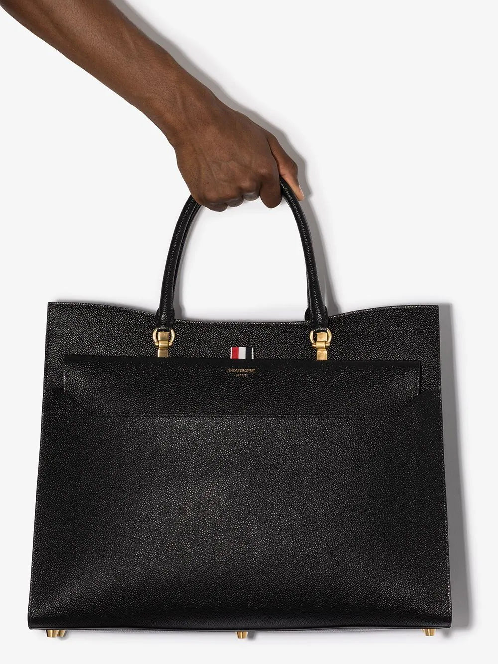 Pebble Grain Large Duet Tote (Black)