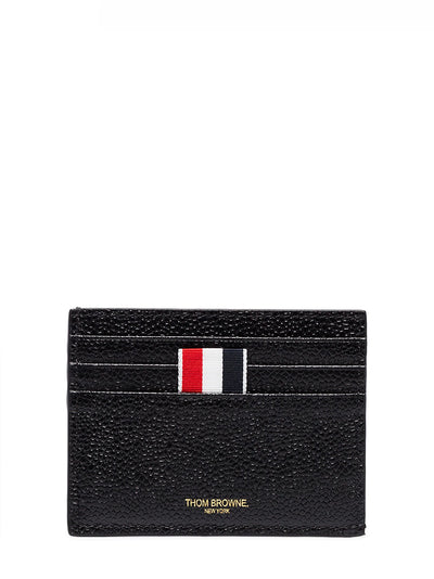 Pebble Grain Leather Debossed 4-Bar Card Holder With Note Compartment (Black)