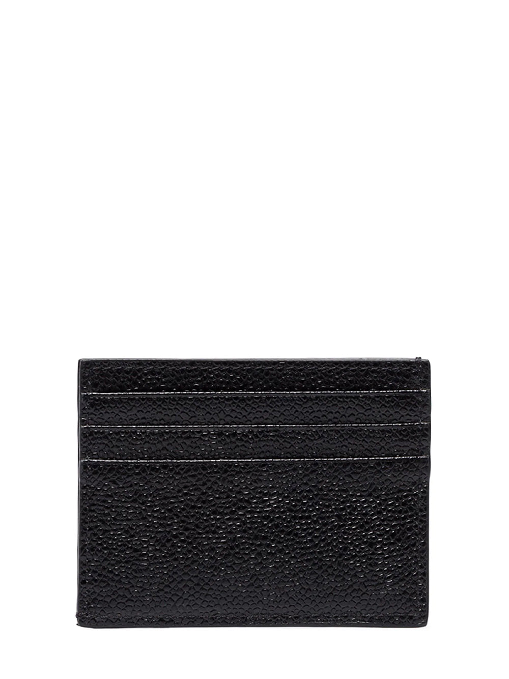 Pebble Grain Leather Debossed 4-Bar Card Holder With Note Compartment (Black)