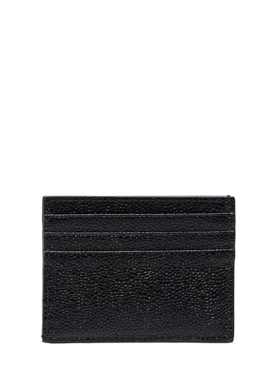 Pebble Grain Leather Debossed 4-Bar Card Holder With Note Compartment (Black)