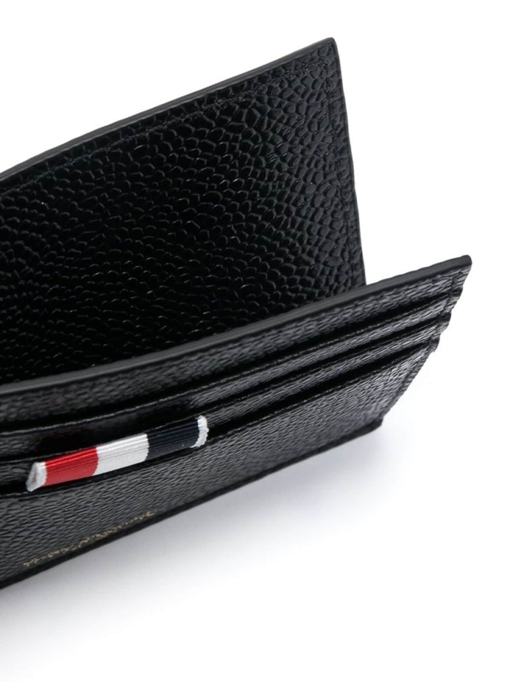 Pebble Grain Leather Debossed 4-Bar Card Holder With Note Compartment (Black)