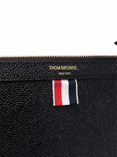 Pebble Grain Leather Double Zip Crossbody Document Holder (Black)