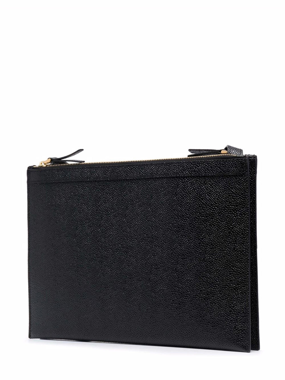 Pebble Grain Leather Double Zip Crossbody Document Holder (Black)