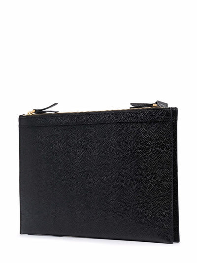 Pebble Grain Leather Double Zip Crossbody Document Holder (Black)