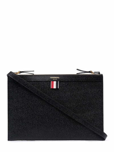Pebble Grain Leather Double Zip Crossbody Document Holder (Black)
