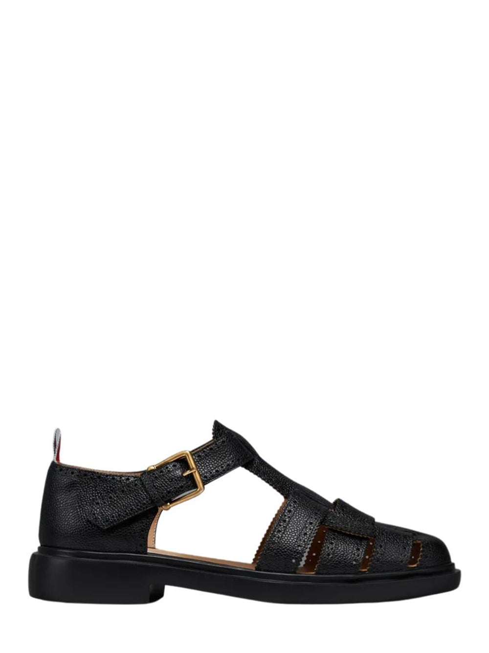 Pebble Grain Leather Fisherman Sandal (Black)