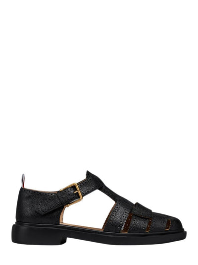 Pebble Grain Leather Fisherman Sandal (Black)