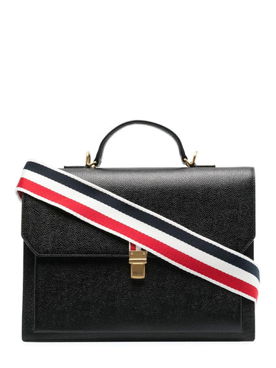 Pebble Grain Leather Top Handle School Bag (Black)