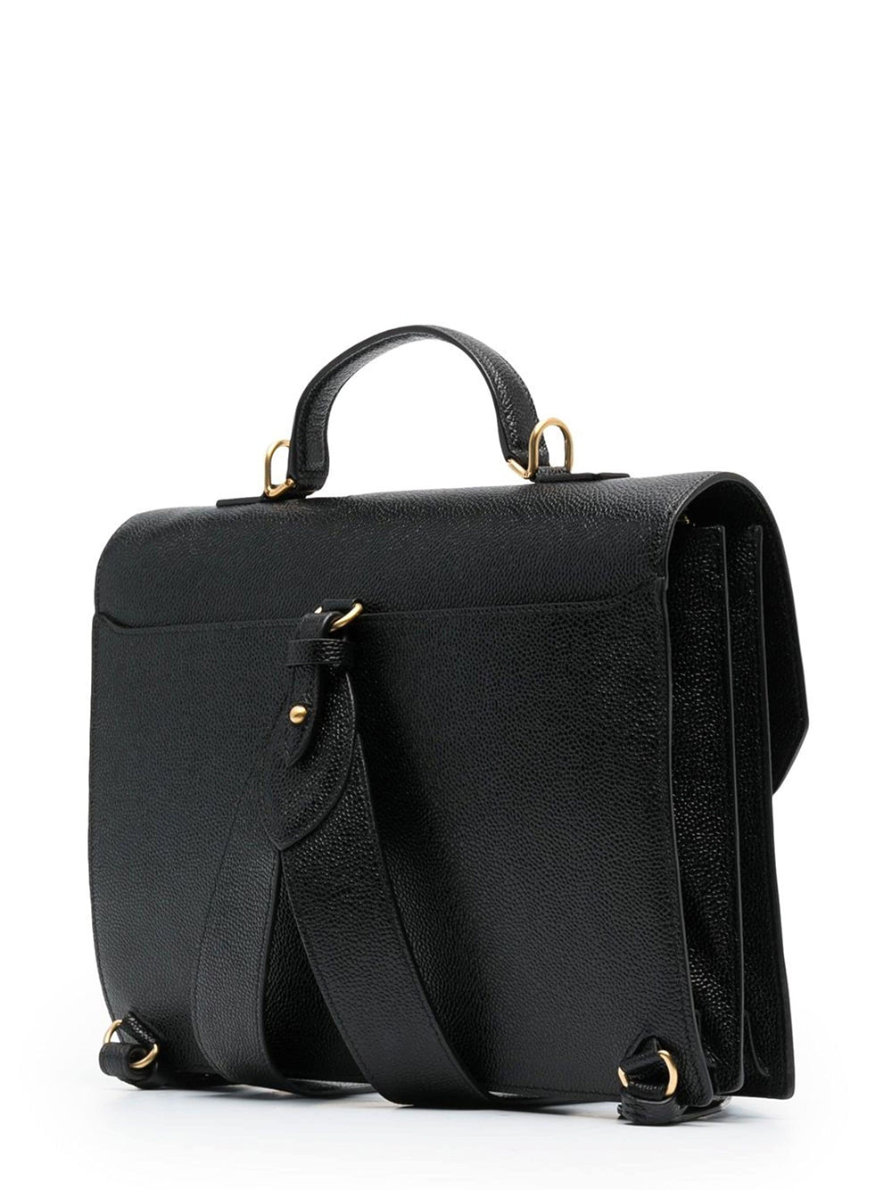 Pebble Grain Leather Top Handle School Bag (Black)