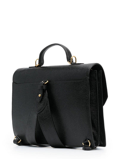 Pebble Grain Leather Top Handle School Bag (Black)