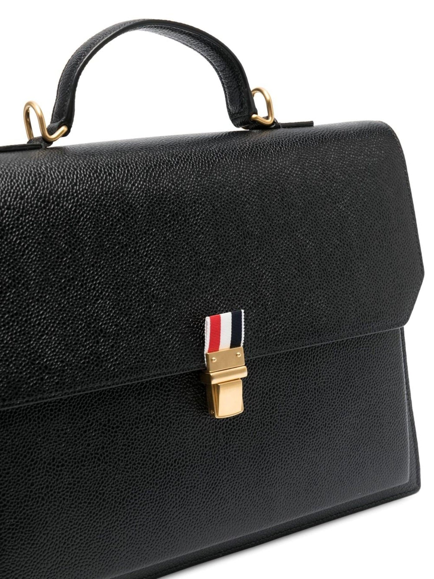 Pebble Grain Leather Top Handle School Bag (Black)