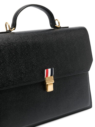 Pebble Grain Leather Top Handle School Bag (Black)