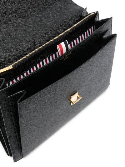 Pebble Grain Leather Top Handle School Bag (Black)