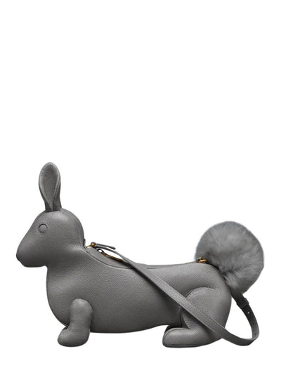Pebble Grain Rabbit Baguette Bag (Light Grey)
