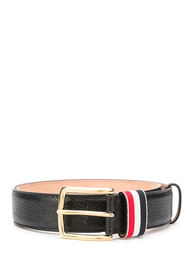 Pebble Grain Stripped Loop 35 (mm.) Belt (Black)