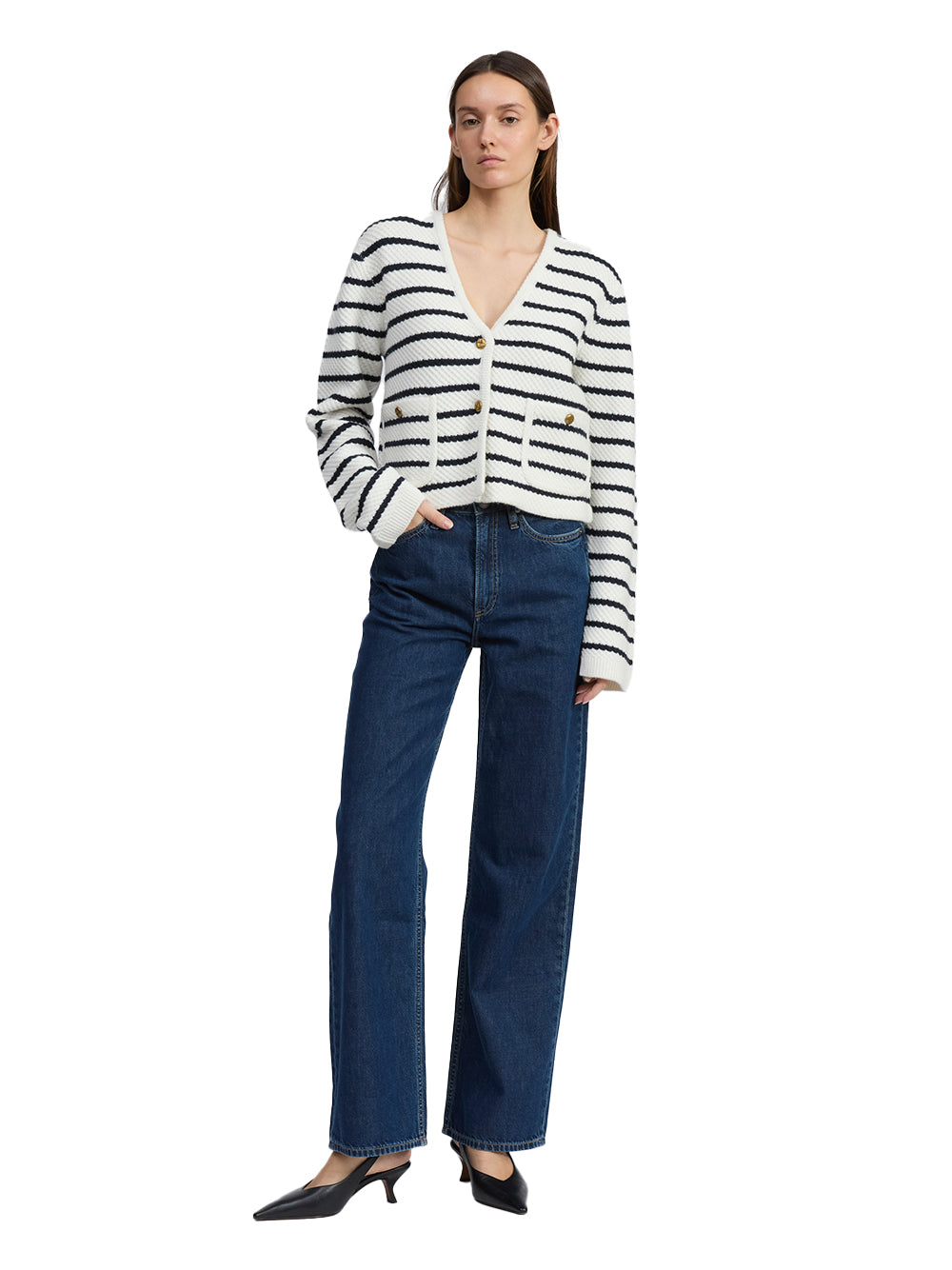 Peggy Striped Wool V Cardigan (White Multi)