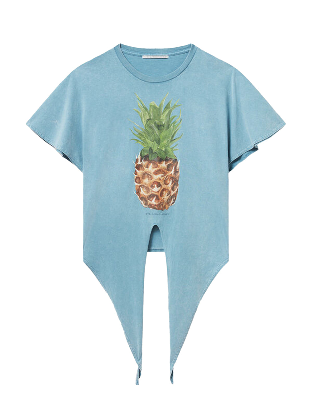 Pineapple Tie-Front Cotton T-Shirt (Washed Light Blue)