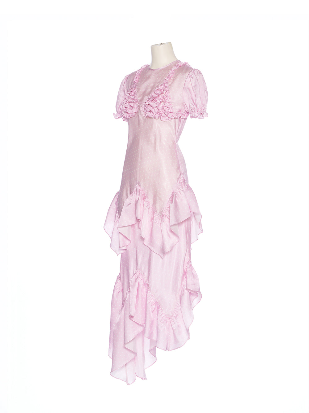 Pink Bra Point Ruffle Dress  Pink (Dot)