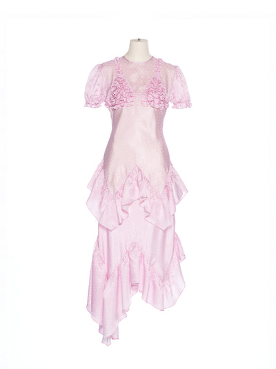 Pink Bra Point Ruffle Dress  Pink (Dot)