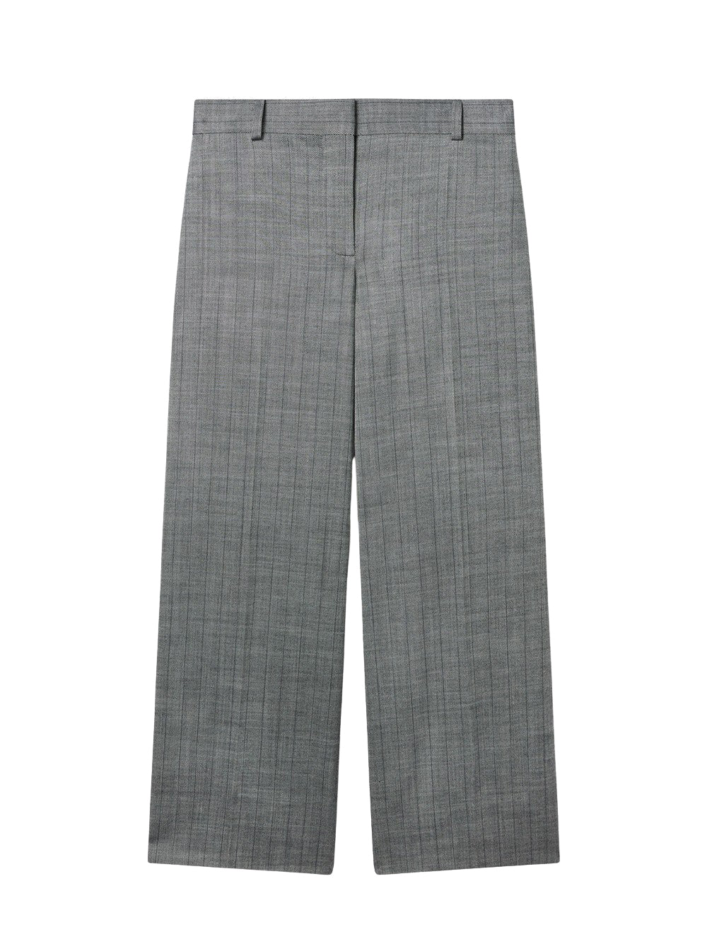 Pinstripe Pleated Straight-Leg Trousers (Grey)