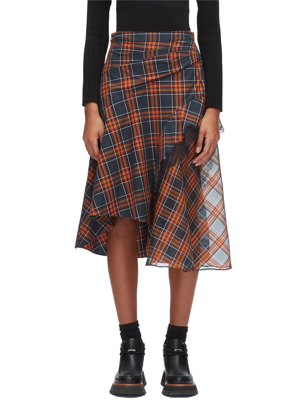 Plaid Mix Draped Midi Skirt (Dusk Multi)