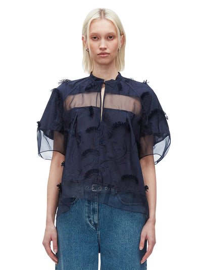 Plaid Organza V-Neck Top (Midnight)