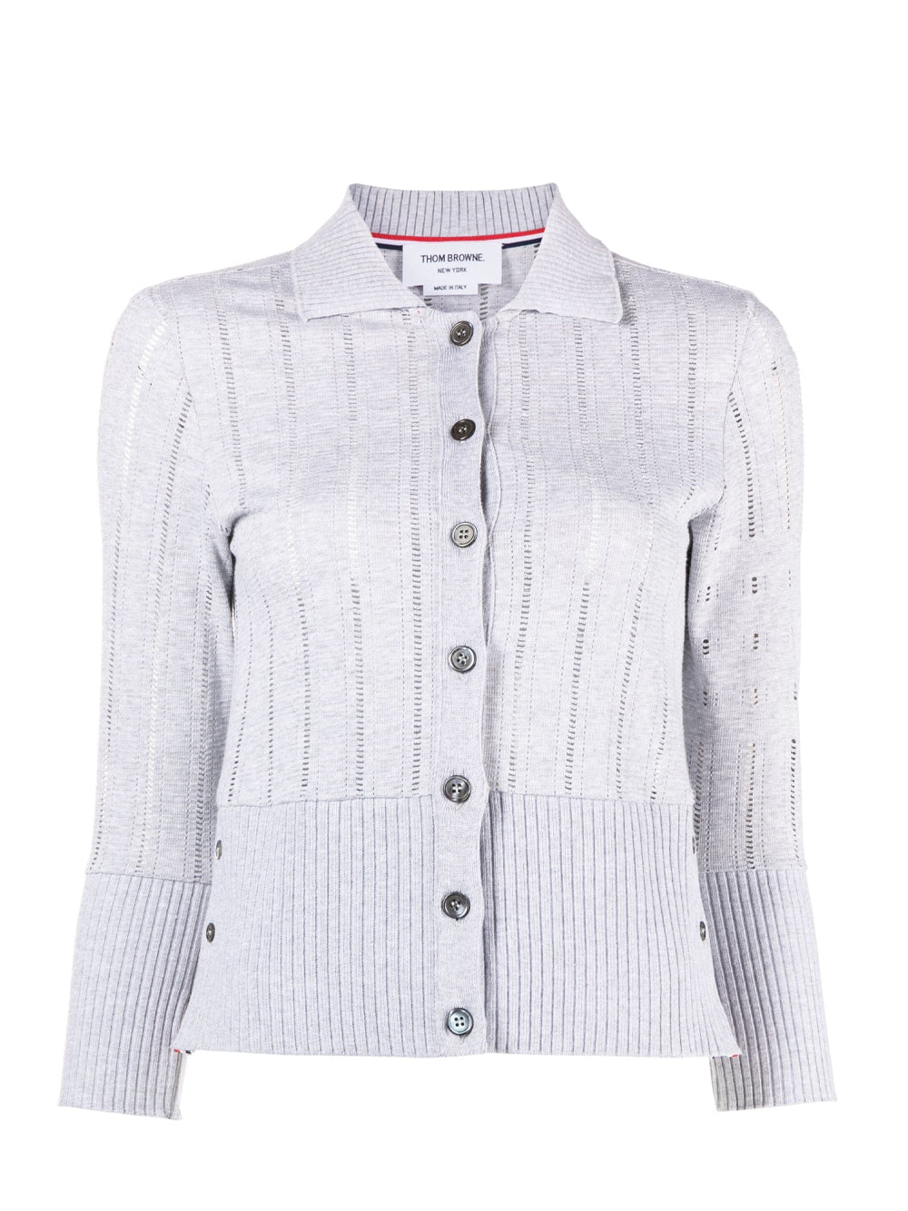 Pointelle-Knit Cotton Cardigan (Light Grey)