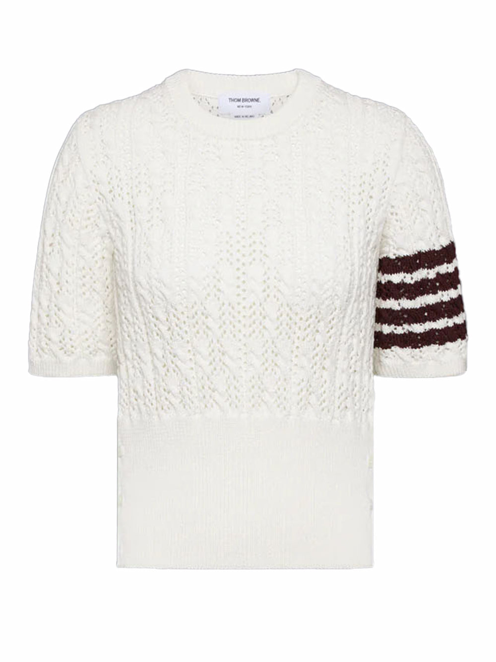 Pointelle Cable Stitch 4-Bar Tee (White)