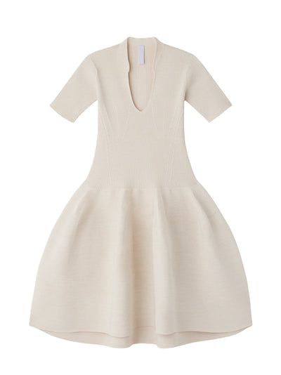 Pottery Hs Glitter Stand-Up Collar Short Sleeve Mini Dress (White-Gold)