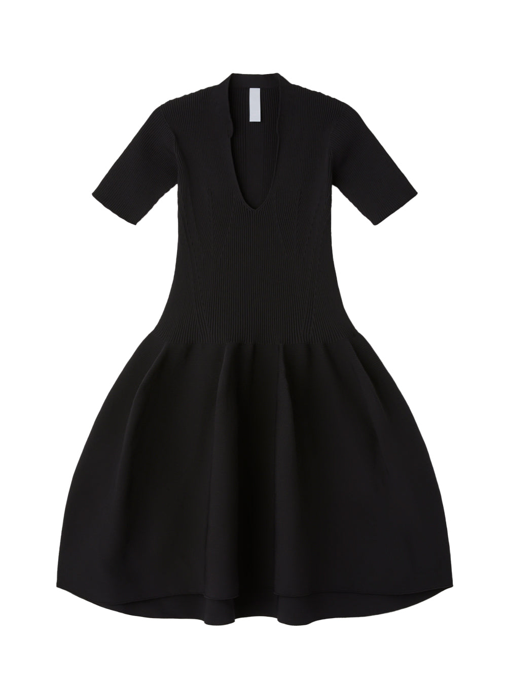 Pottery Hs Stand-Up Collar Short Sleeve Mini Dress (Black)