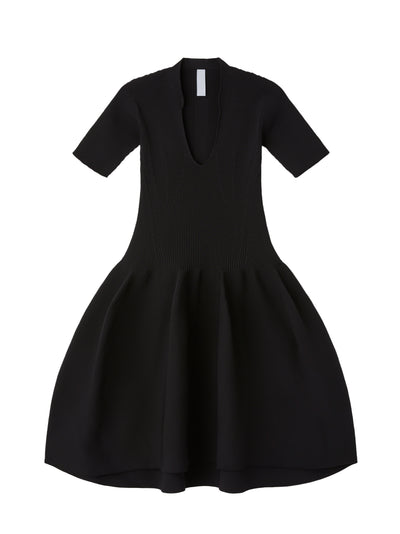 Pottery Hs Stand-Up Collar Short Sleeve Mini Dress (Black)