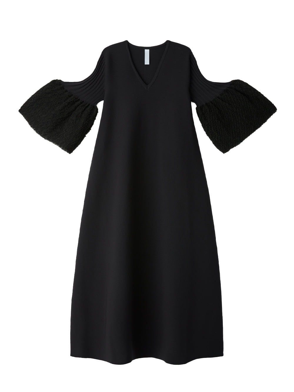 Pottery Ornament Short Bell Sleeve Flare Dress (Black)