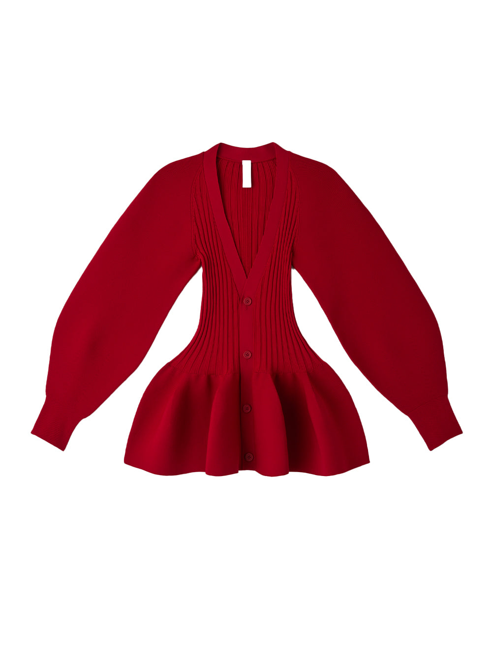 Pottery Puff Sleeve Cardigan (Maroon Red)