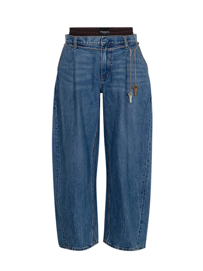 Pre-Styled Balloon-Leg Jeans (Deep Blue)
