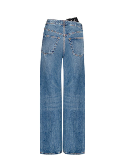 Pre-Styled Denim Jeans with Asymmetrical Lace Waistband (Vintage Medium Indigo)