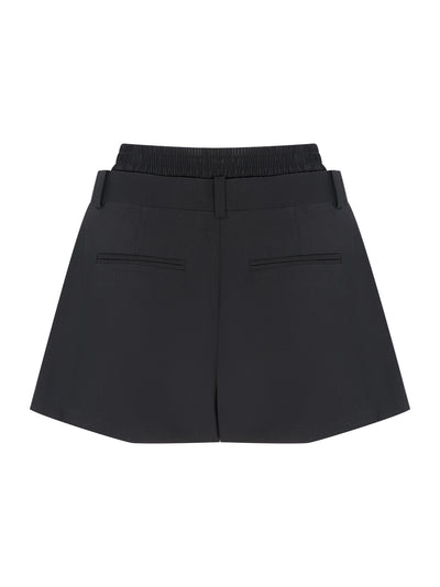 Pre-Styled Pleated Short with Boxer Waistband (Black)