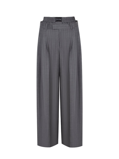 Pre-Styled Pleated Trouser with Boxer Waistband (Grey Pinstripe)