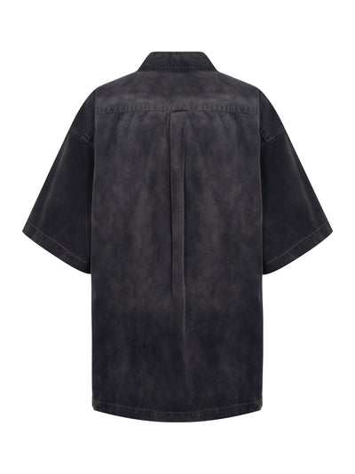 Pre-Styled Short Sleeve Minidress in Cotton (Washed Black Pearl)
