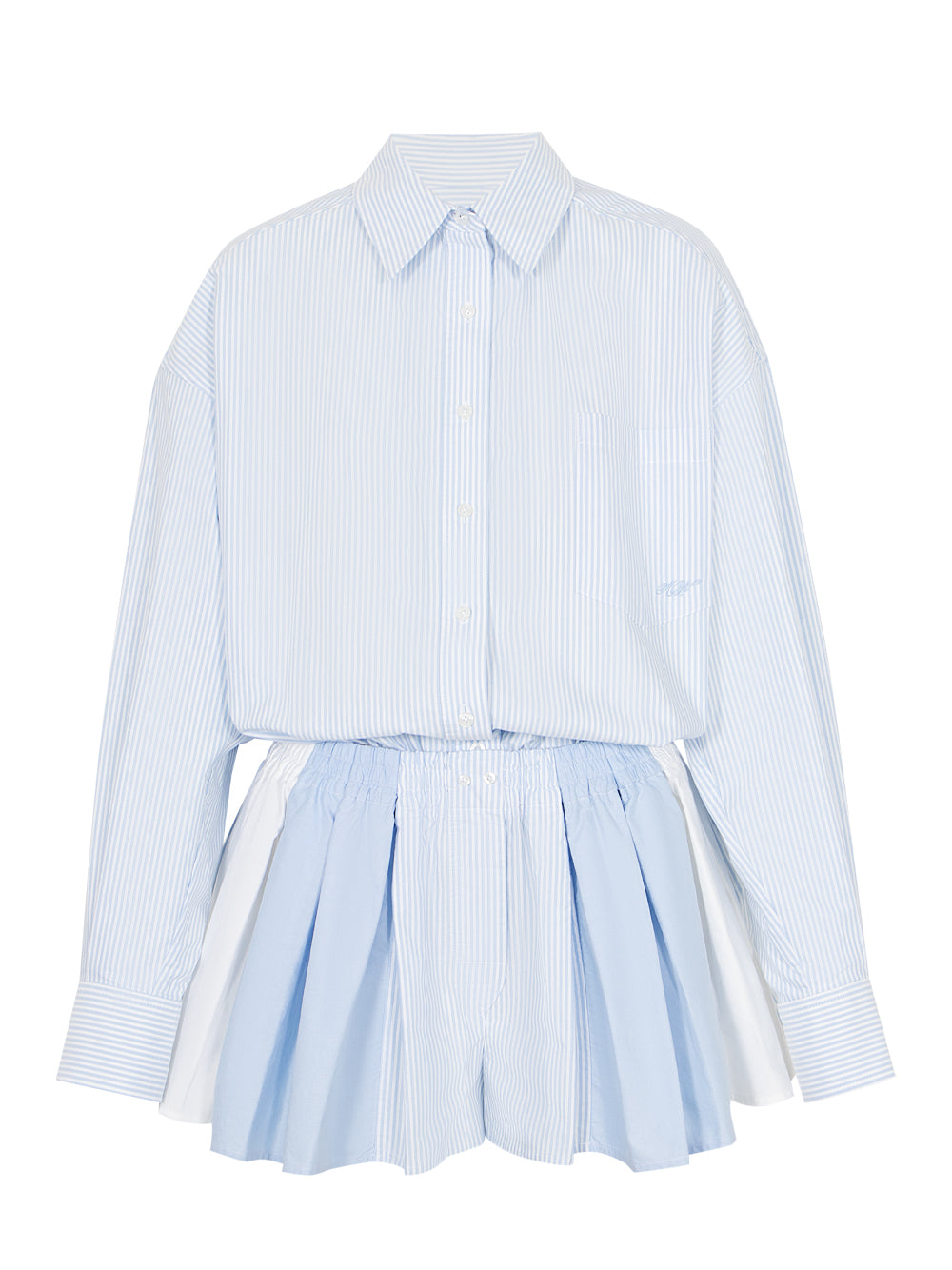 Prestyled Pleated Boxer Romper (Oxford Blue)