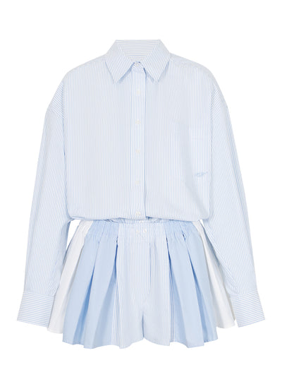 Prestyled Pleated Boxer Romper (Oxford Blue)