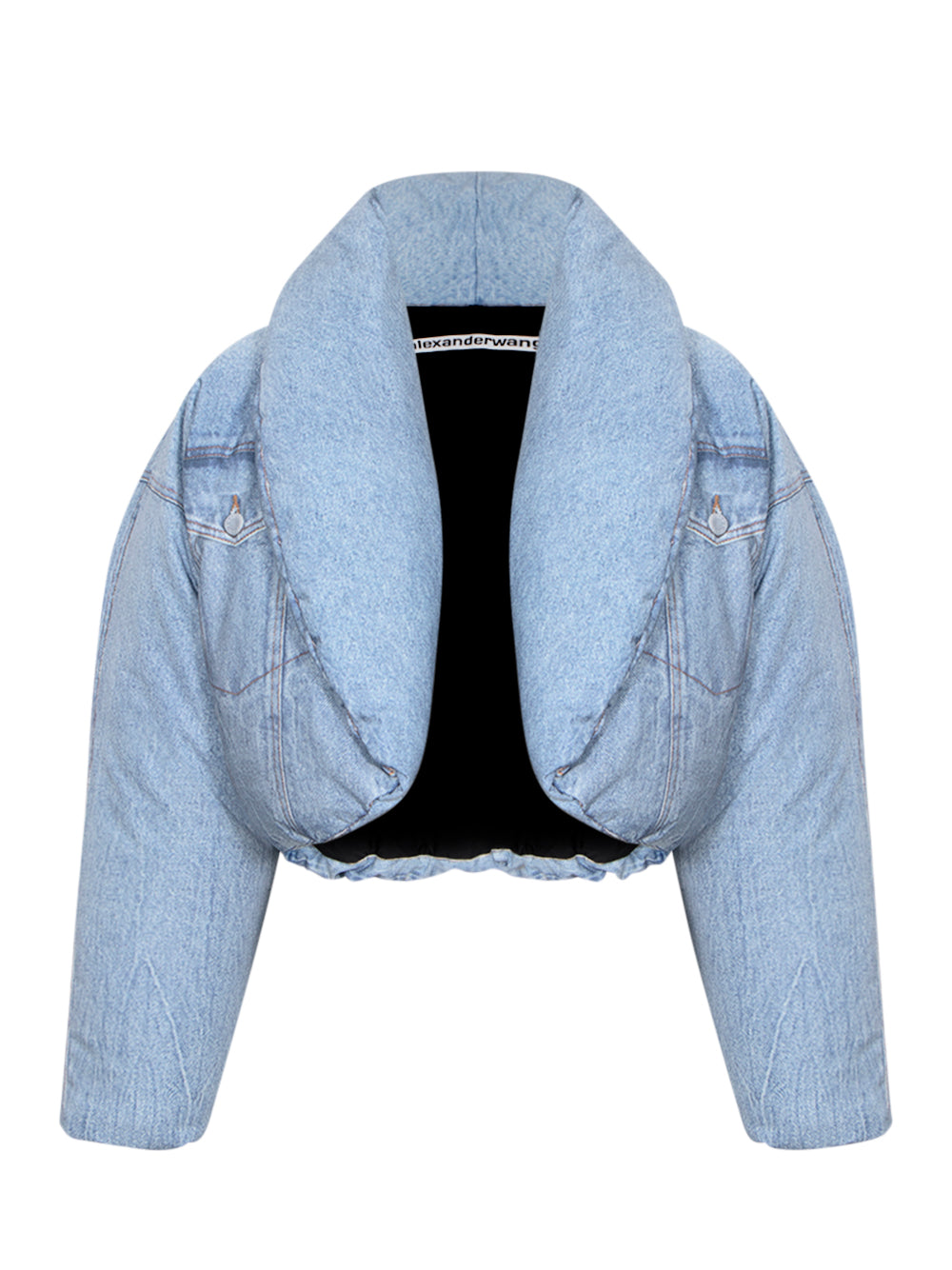 Printed Denim Cropped Puffer Jacket (Vintage Faded Indigo)