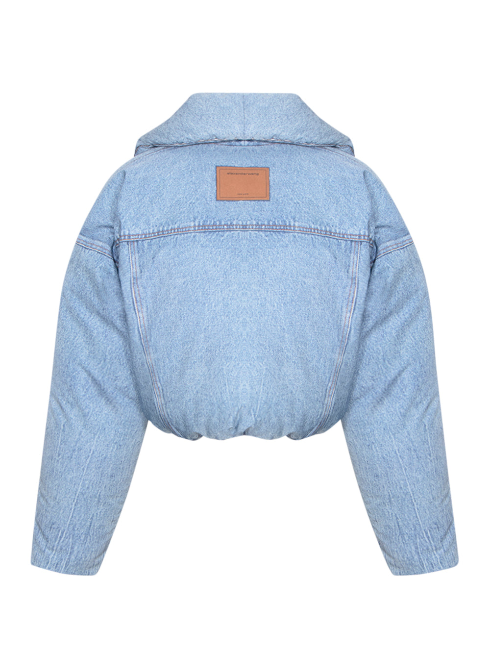 Printed Denim Cropped Puffer Jacket (Vintage Faded Indigo)