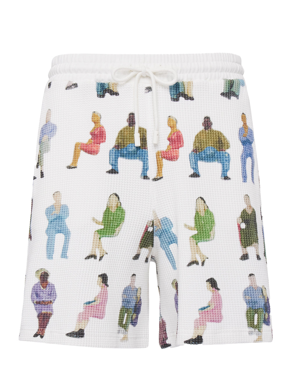 Printed Waffle Shorts (White)