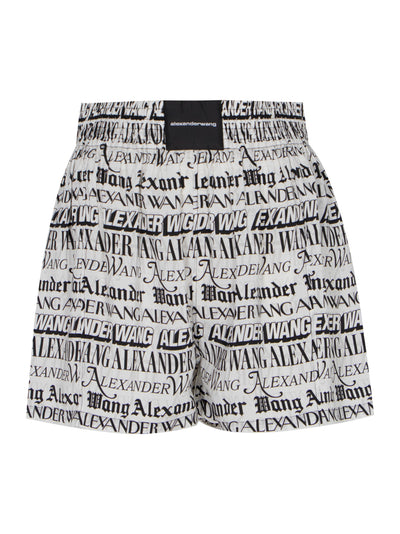 Pull On Boxer Short W/ Newspaper Print (White/Black)