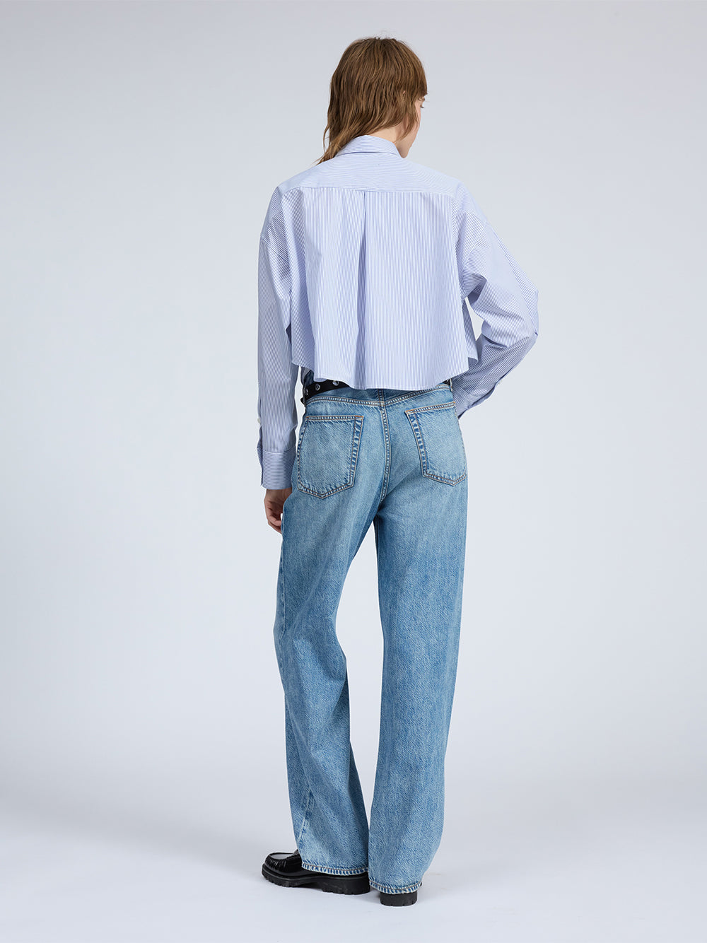 Marin Cropped Striped Shirt (White Stripe)